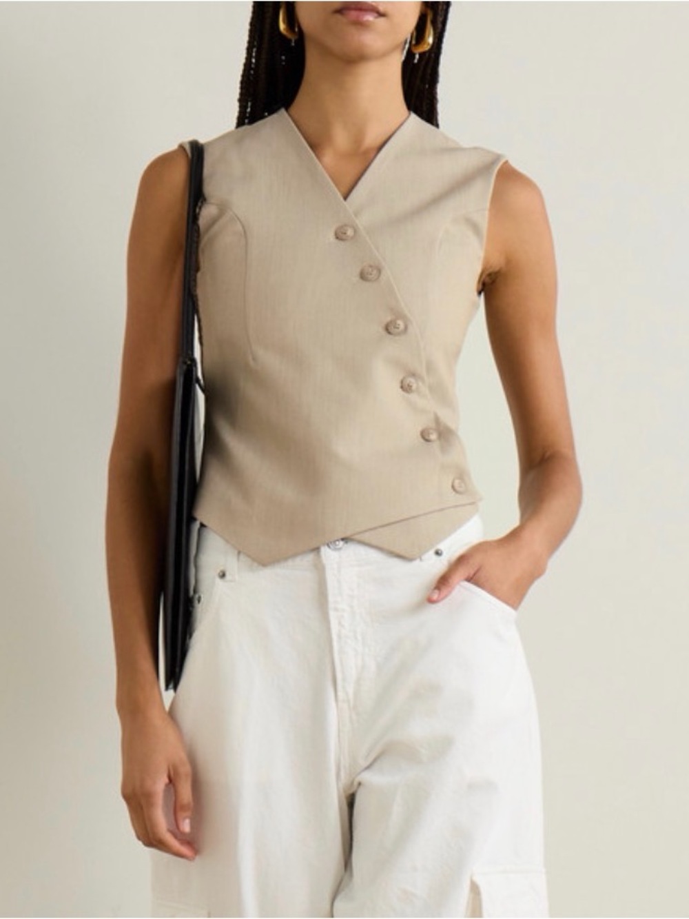 The Frankie Shop Maesa Neutral Beige Asymmetric Button Vest Womens Sz S